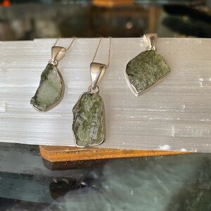 Green Moldavite Silver Necklace